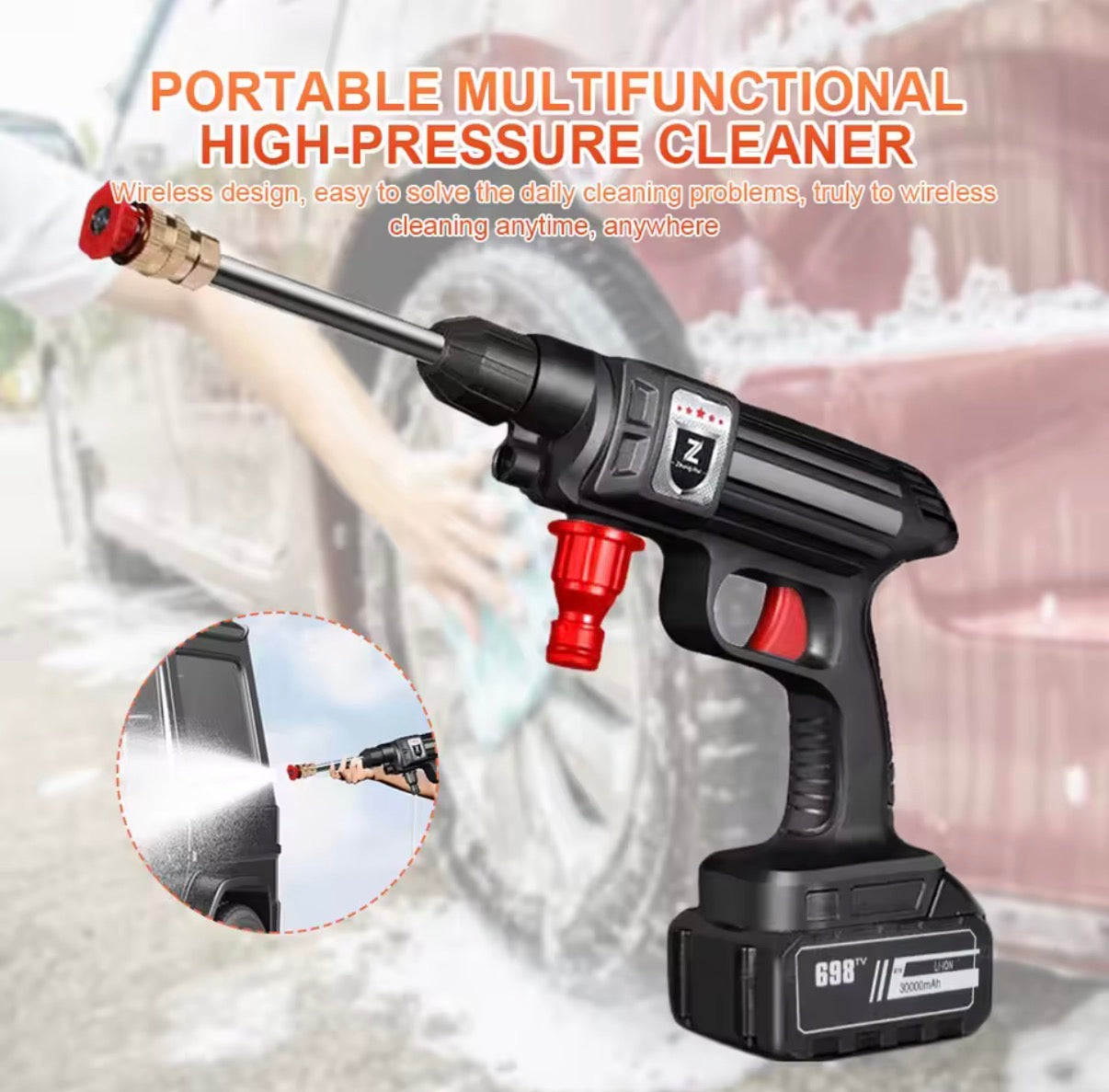 Pistola de agua a presión inalámbrica 1500W 30 bar – Limpieza potente para coche, jardín y hogar Detailing car