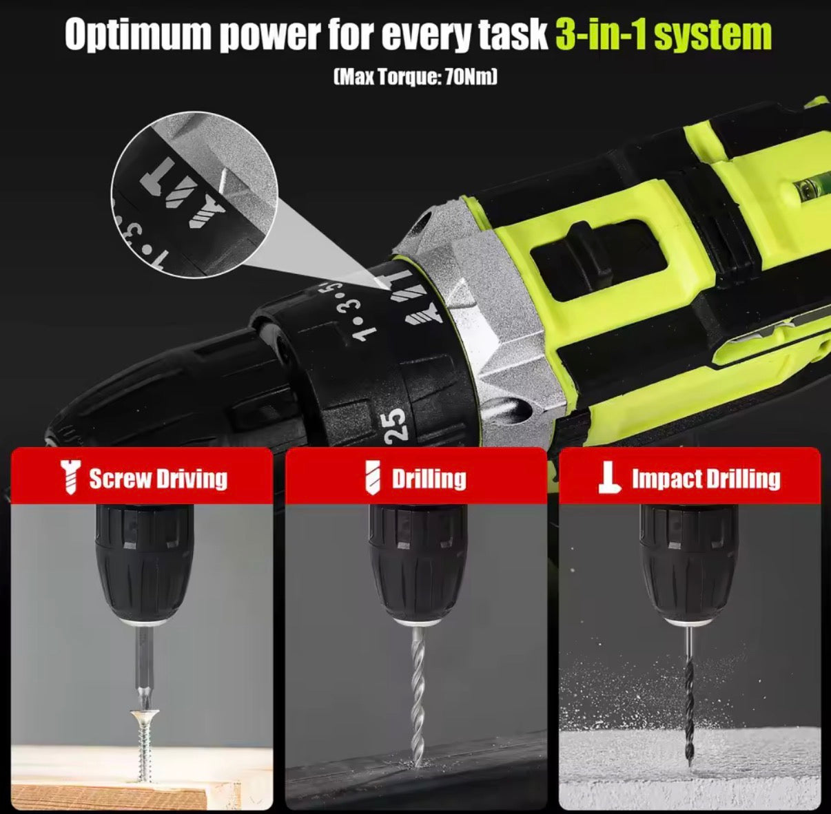 Taladro inalámbrico con mango antideslizante y diseño ergonómico para mayor comodidad