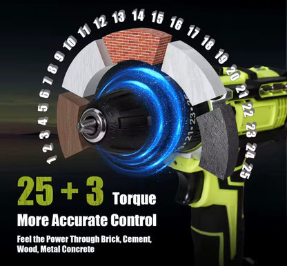 Taladro percutor inalámbrico para perforar madera, metal, plástico y pared
