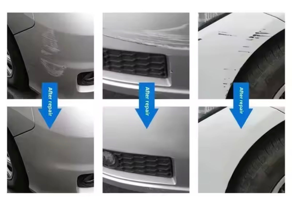 Resultado antes y después con kit eliminador de arañazos para coche