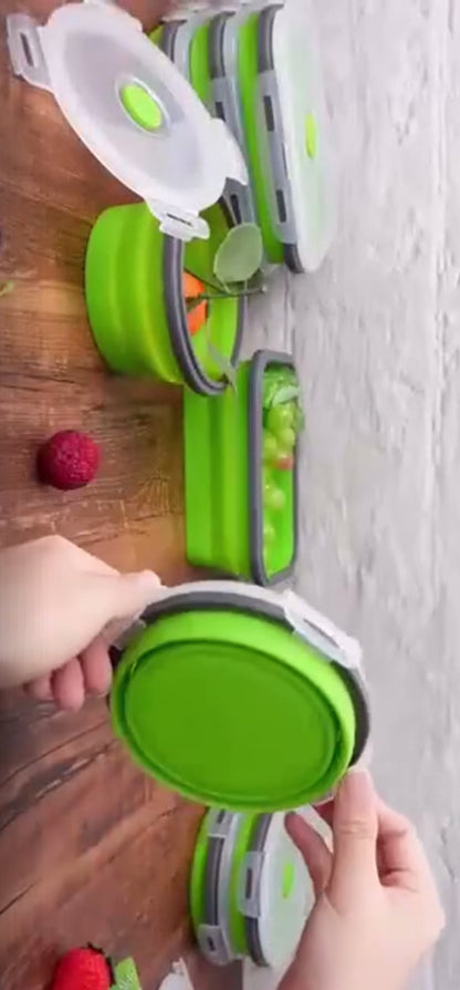 Platzsparende, zusammenklappbare Lunchbox aus Silikon.